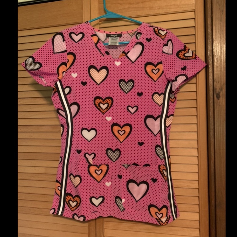 Pink scrub top with hearts